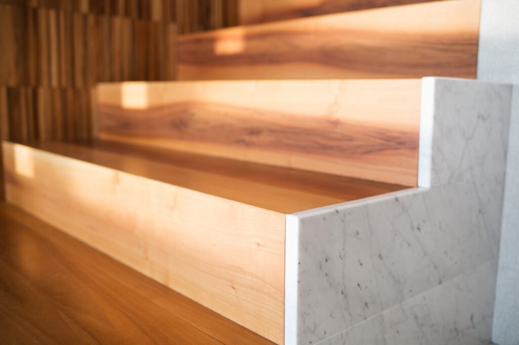 simple modern staircase finished with natural materials inside house